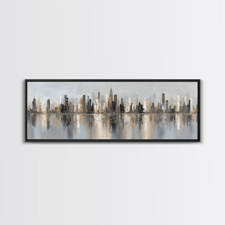 Black and White City Skyline Silhouette Canvas Print, Office Art, Trendy Wall Art, Office Decor, Focus, Minimalist Decor, OFF-3x1-93