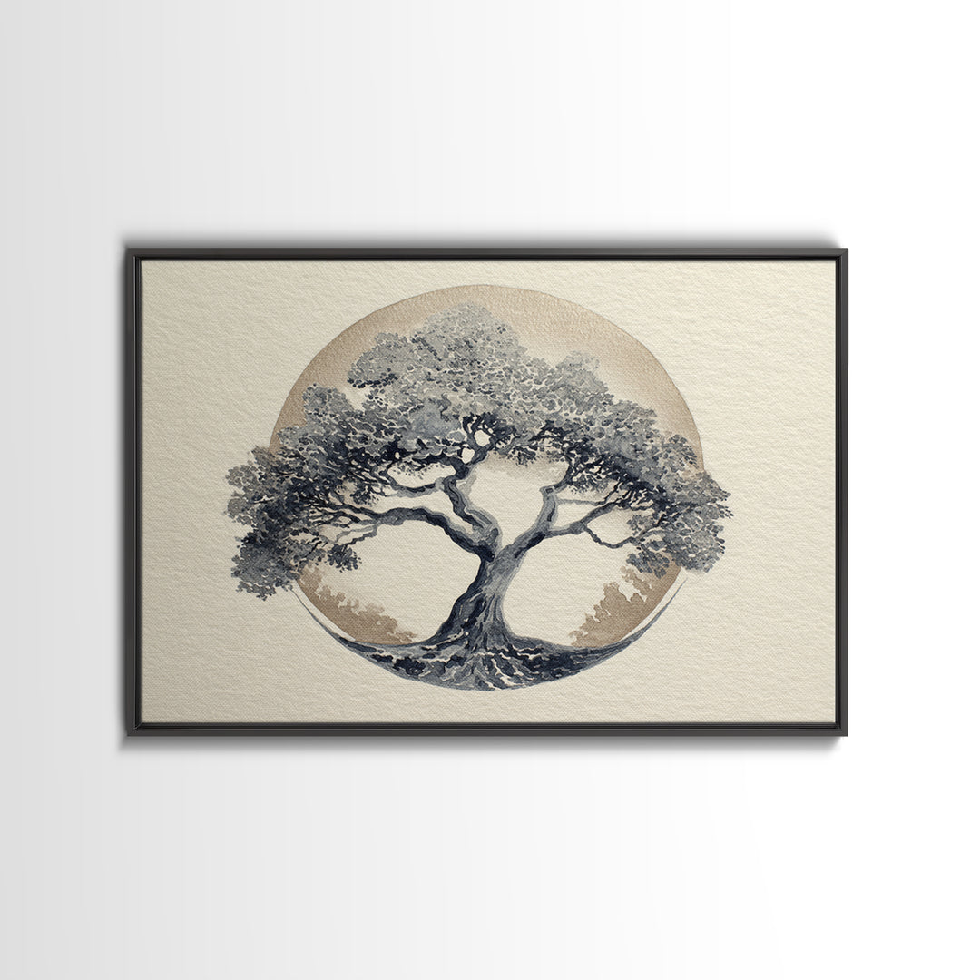 Ink Wash Tree Symbolizing Stability Framed Canvas Print, Office Art, Printable Wall Art, Office Decor, Fine Art, Focus, OFF-3x2-18