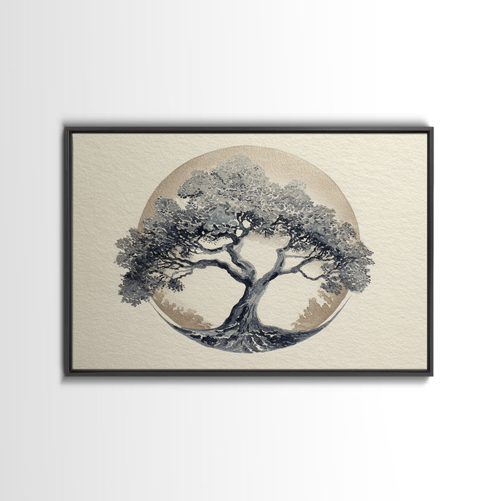 Ink Wash Tree Symbolizing Stability Framed Canvas Print, Office Art, Printable Wall Art, Office Decor, Fine Art, Focus, OFF-3x2-18