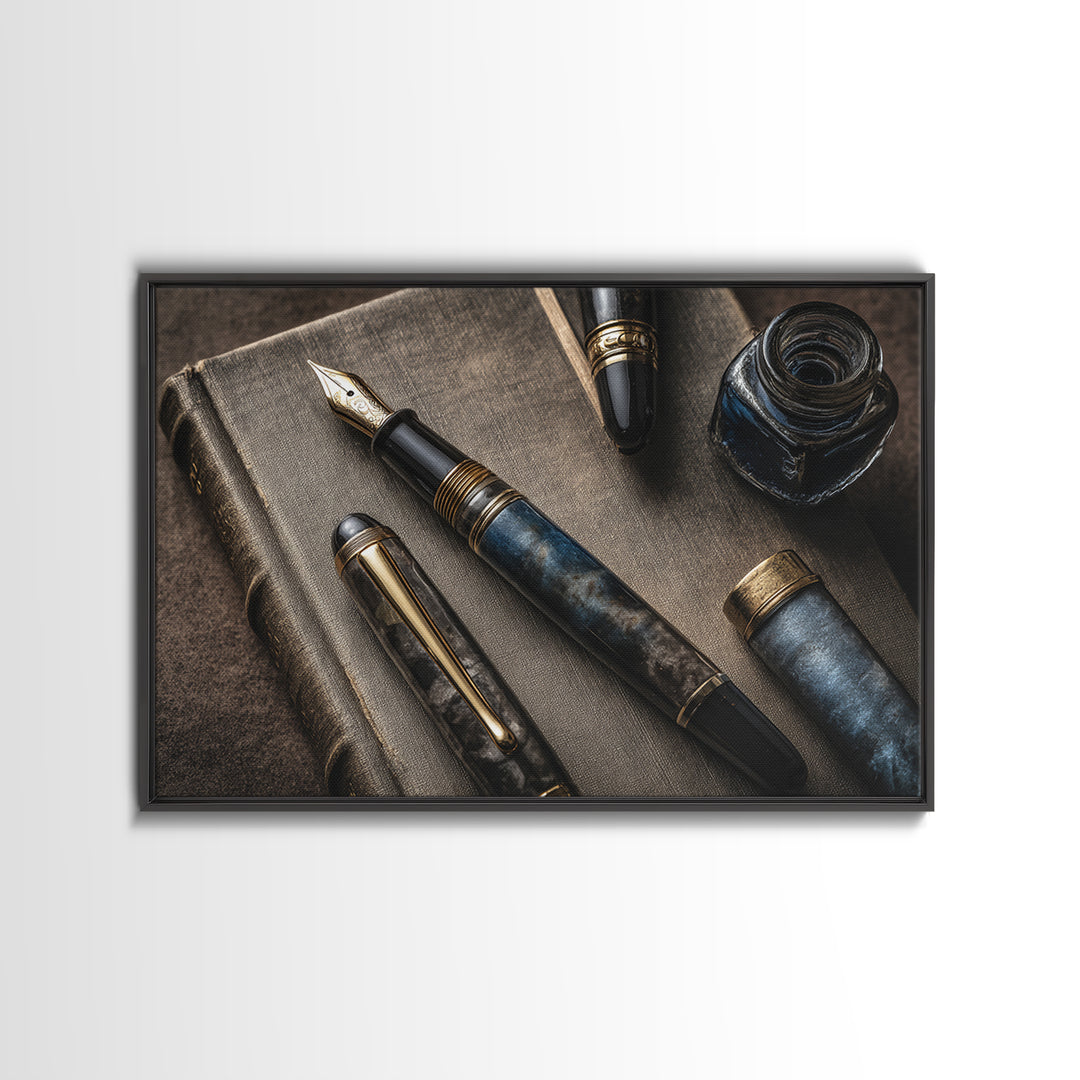 Fountain Pen and Notebook Still Life Without Framed Canvas Print, Office Art, Decor, Office Decor, Fine Art, Focus, Wall Prints, OFF-3x2-2