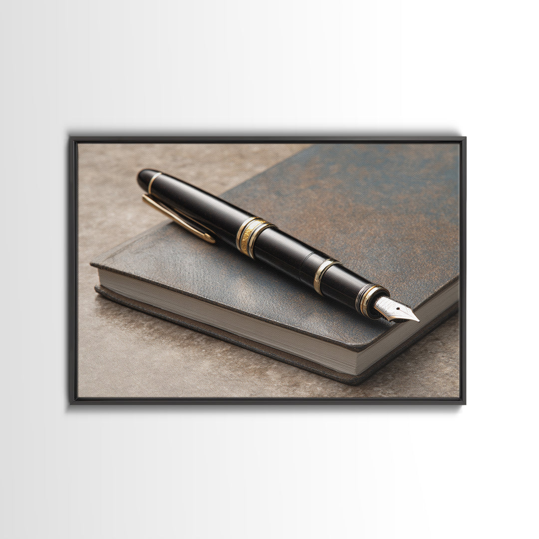 Fountain Pen and Notebook Still Life Without Canvas Print, Office Art, Office Decor, Watercolor Art, Focus, Abstract Wall Art, OFF-3x2-26