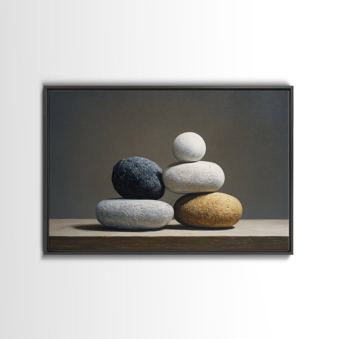 Balanced Stone Composition Framed Canvas Print, Office Art, Digital Wall Art, Office Decor, Fine Art, Focus, Dopamine Decor, OFF-3x2-28