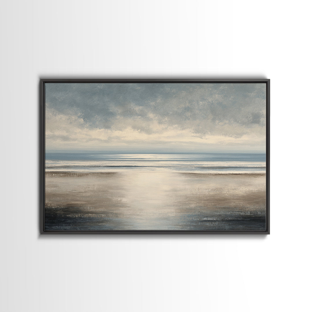 Calm Ocean Horizon for Stress Relief Framed Canvas Print, Office Art, Neutral Decor, Office Decor, Fine Art, Focus, Wall Art, OFF-3x2-39
