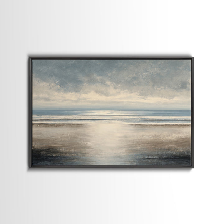 Calm Ocean Horizon for Stress Relief Framed Canvas Print, Office Art, Neutral Decor, Office Decor, Fine Art, Focus, Wall Art, OFF-3x2-39
