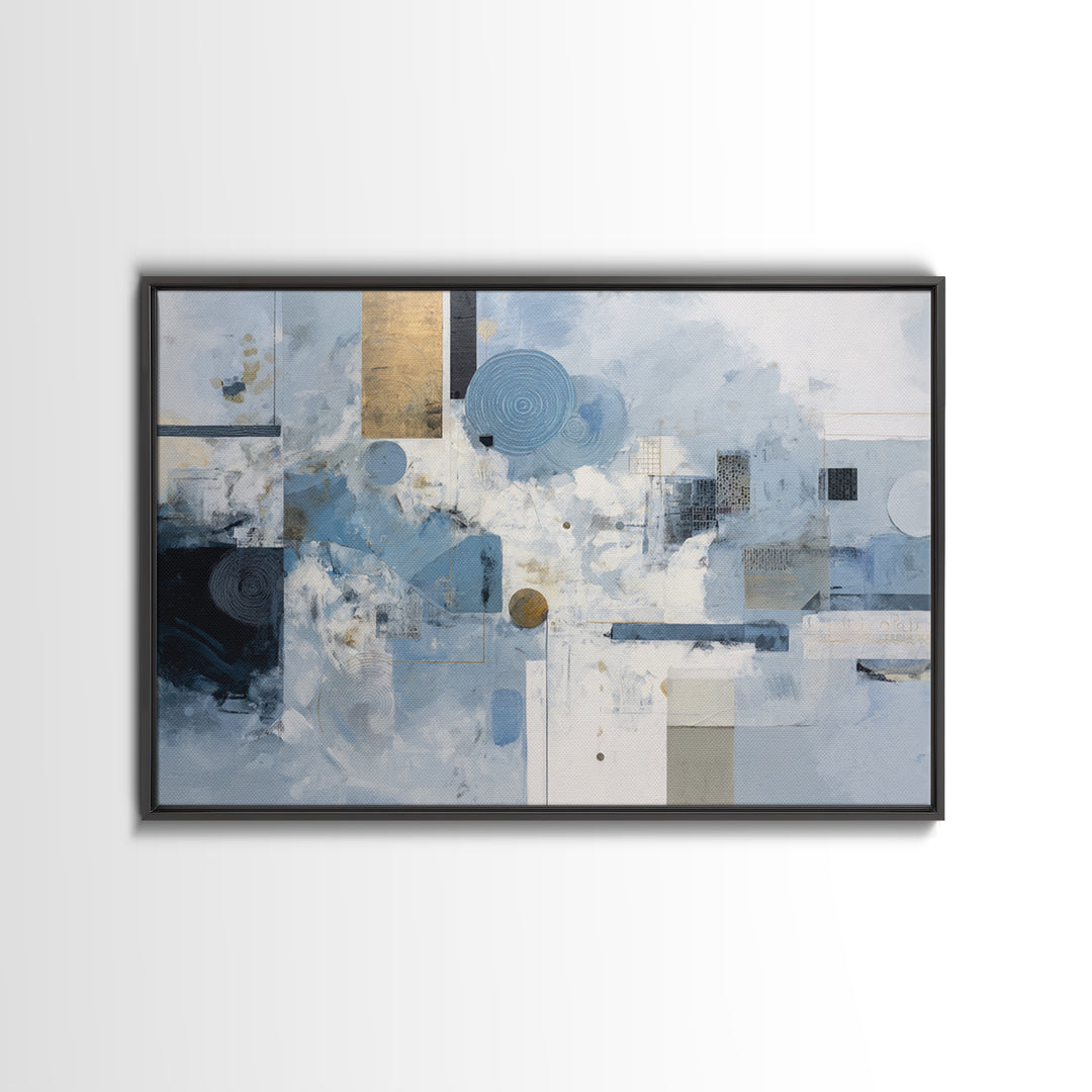 Blue Abstract Wave Pattern for Focus Framed Canvas Print, Office Art, Dopamine Decor, Office Decor, Fine Art, Focus, Boho Decor, OFF-3x2-45