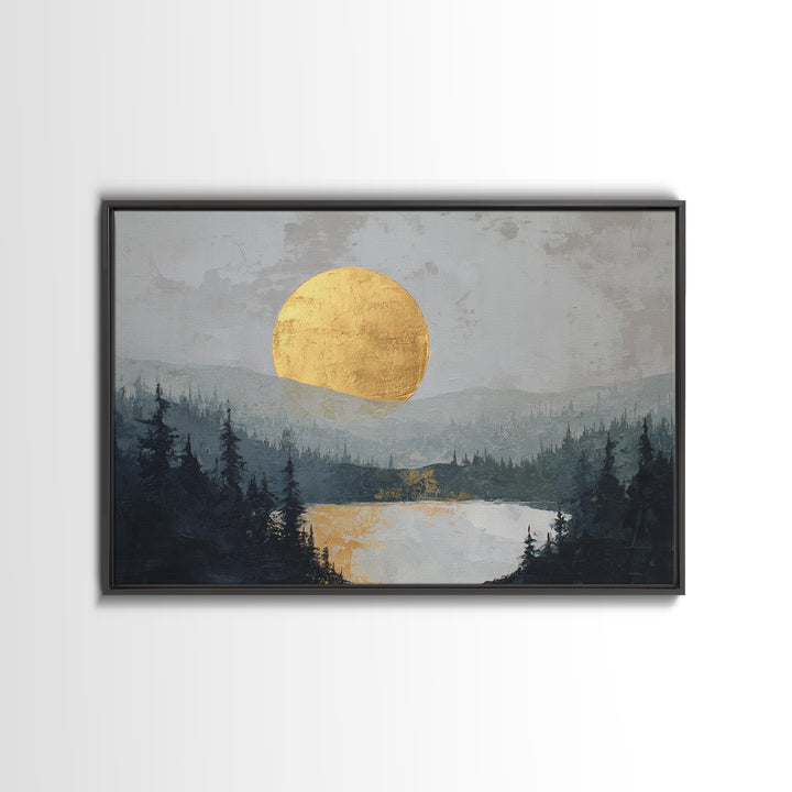Gold Circle and Line Composition for Clarity Framed Canvas Print, Office Art, Trendy Wall Art, Office Decor, Abstract Art, OFF-3x2-60