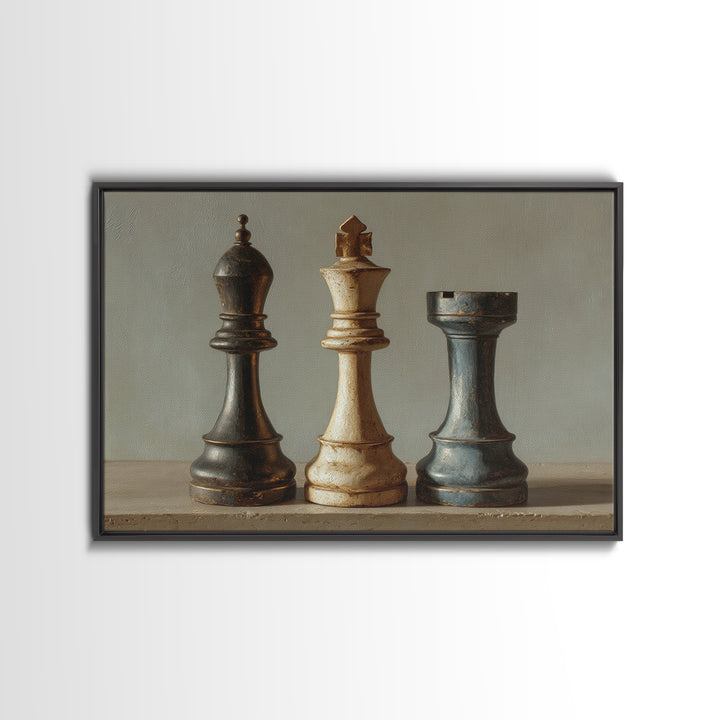 Minimal Chess Piece Still Life Framed Canvas Print, Office Art, Abstract Wall Art, Office Decor, Watercolor Art, Focus, OFF-3x2-65