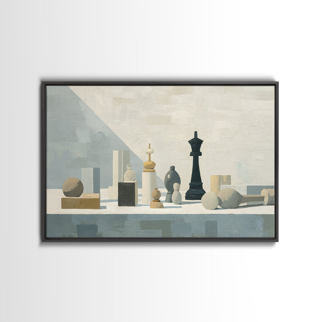 Minimal Chess Piece Still Life Canvas Print, Office Art, Downloadable Prints, Office Decor, Oil Painting, Focus, OFF-3x2-89