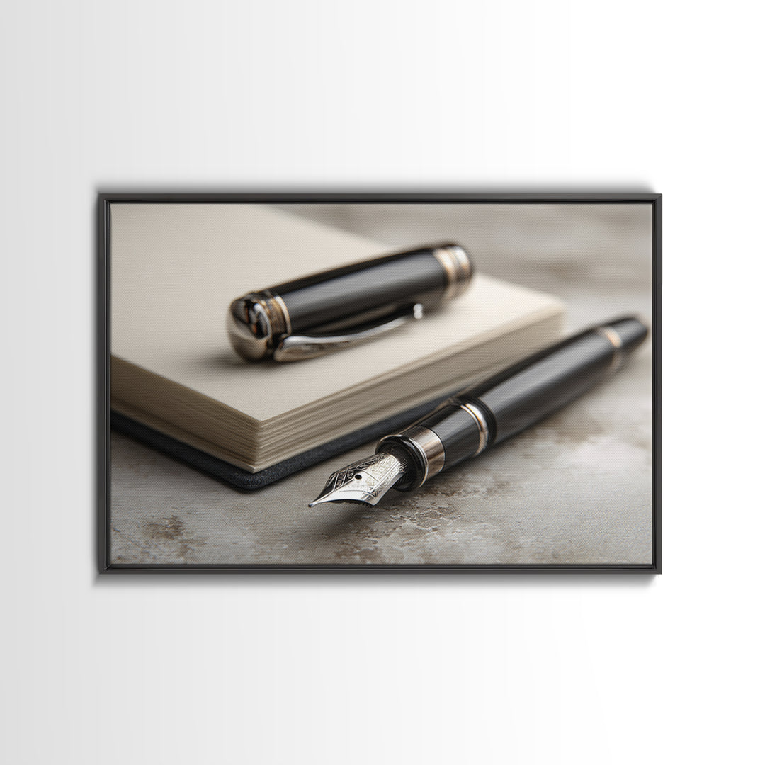 Fountain Pen and Notebook Still Life Without Canvas Print, Office Art, Living Room Decor, Office Decor, Fine Art, Focus, OFF-3x2-98