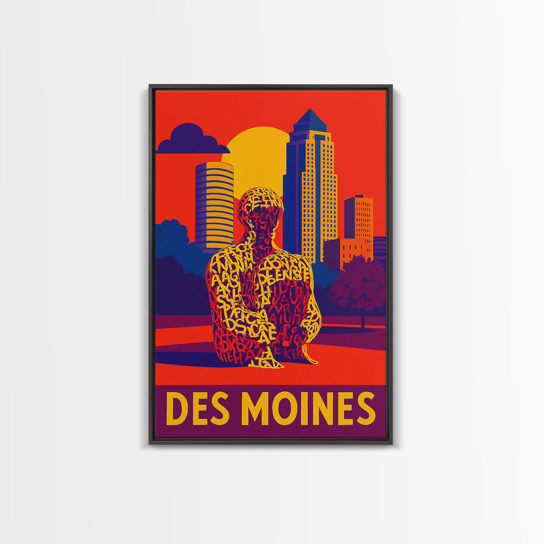Des Moines Travel Poster, Framed Canvas Print, High Contrast City Poster, Des Moines Poster Print, Travel Poster Art, City Travel Prints