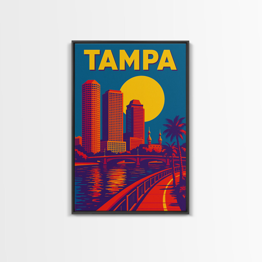Tampa Florida Travel Poster, Framed Canvas Print, Colorful Graphic Wall Art, Tampa Poster Print, Mid Century Wall Art, Travel Art Print