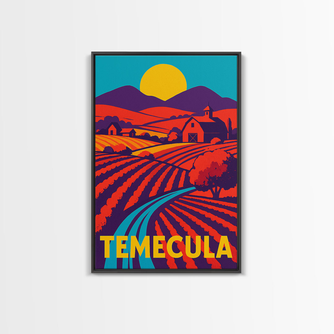 Temecula California Travel Poster, Canvas Print, Vibrant Retro Travel Art, Temecula Poster Print, Modern Wall Decor, Mid Century Wall Art