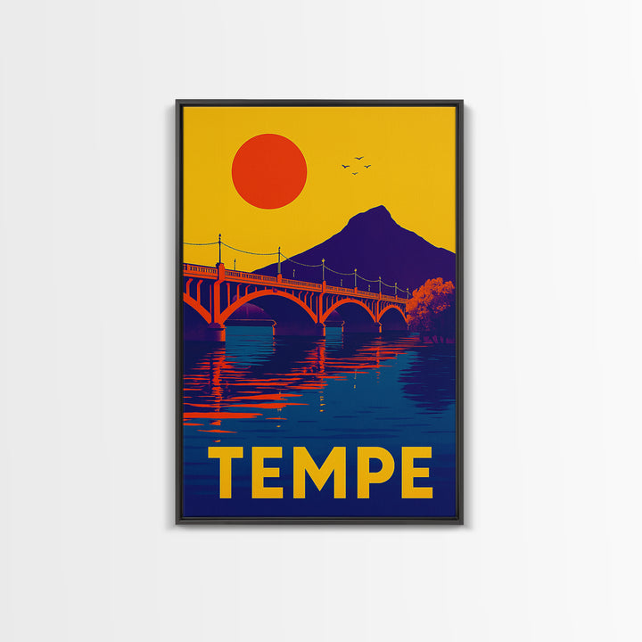 Tempe Arizona Travel Poster, Canvas Print, Vibrant Retro Travel Art, Tempe City Art, City Illustration, City Travel Prints, Poster Art