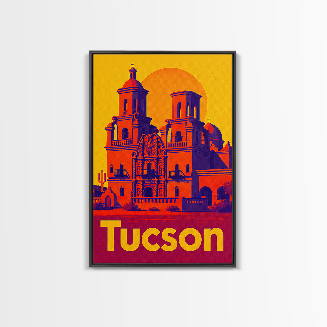 Tucson Travel Poster, Framed Canvas Print, Vibrant Retro Travel Art, Tucson Travel Art, Modern Wall Decor, Eclectic Wall Decor