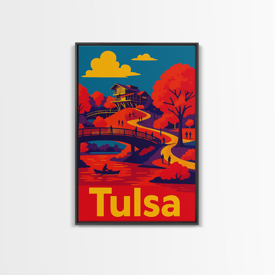 Tulsa Travel Poster, Canvas Print, Vibrant Retro Travel Art, Tulsa Art Print, Mid Century Wall Art, Gift For Travelers, Eclectic Wall Decor