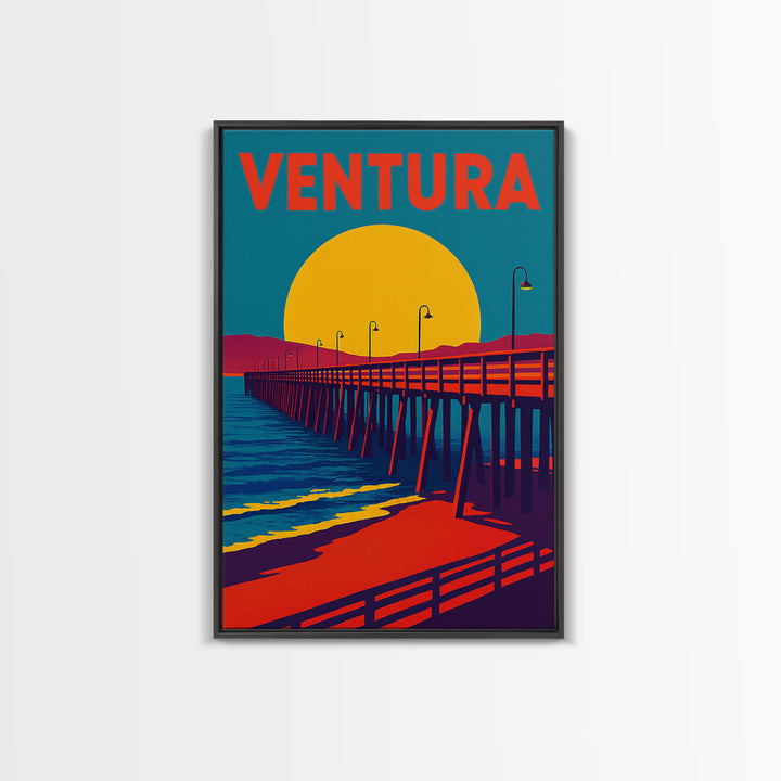 Ventura California Travel Poster, Framed Canvas Print, Vibrant Retro Travel Art, Ventura Poster Print, Travel Wall Decor, City Travel Prints