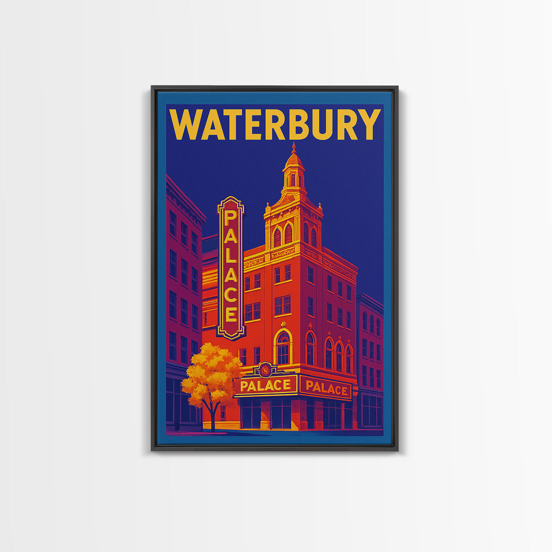 Warterbury Travel Poster, Framed Canvas Print, Bold Pop Art Poster, Warterbury Art Print, Vintage Travel Art, City Art Print, Wall Art