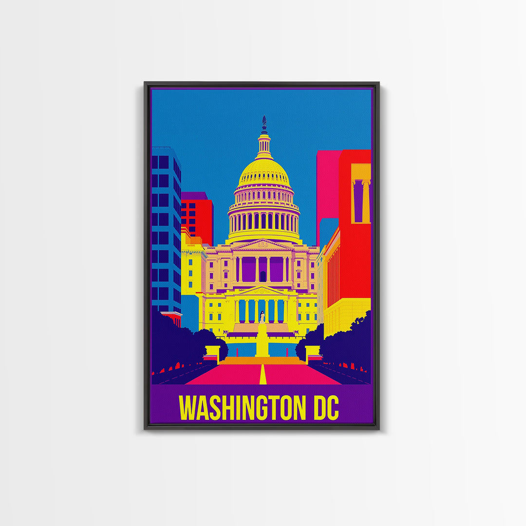 Washington Travel Poster, Framed Canvas Print, Colorful Graphic Wall Art, Washington City Art, Living Room Wall Art, Travel Wall Art
