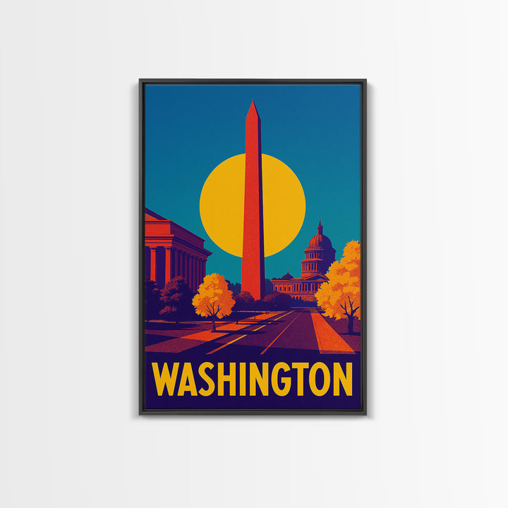 Washington Travel Poster, Framed Canvas Print, High Contrast City Poster, Washington Poster Print, Travel Poster Set, Vintage Travel Print