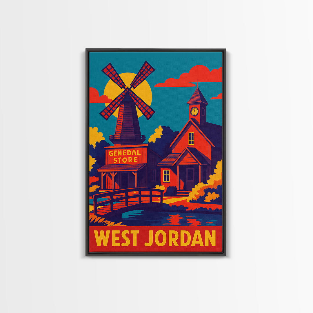 West Jordan Utah Travel Poster, Canvas Print, Vibrant Retro Travel Art, West Jordan City Art, Living Room Wall Art, Vintage City Poster