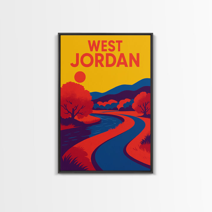 West Jordan Travel Poster, Framed Canvas Print, Bold Pop Art Poster, West Jordan Travel Art, Eclectic Wall Decor, City Illustration