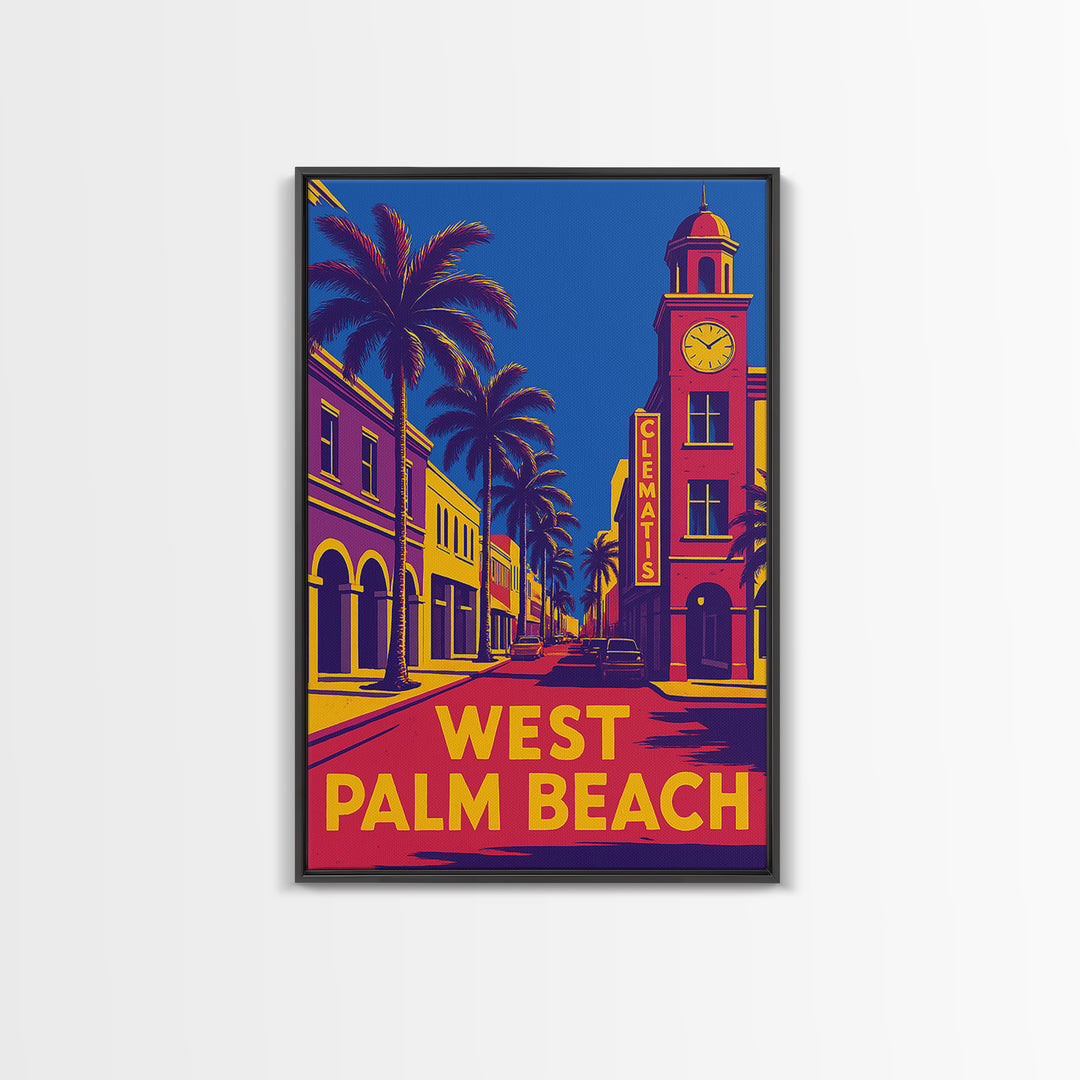 West Palm Beach Travel Poster, Framed Canvas Print, Colorful Graphic Wall Art, West Palm Beach Wall Art, Gift For Travelers, Travel Print