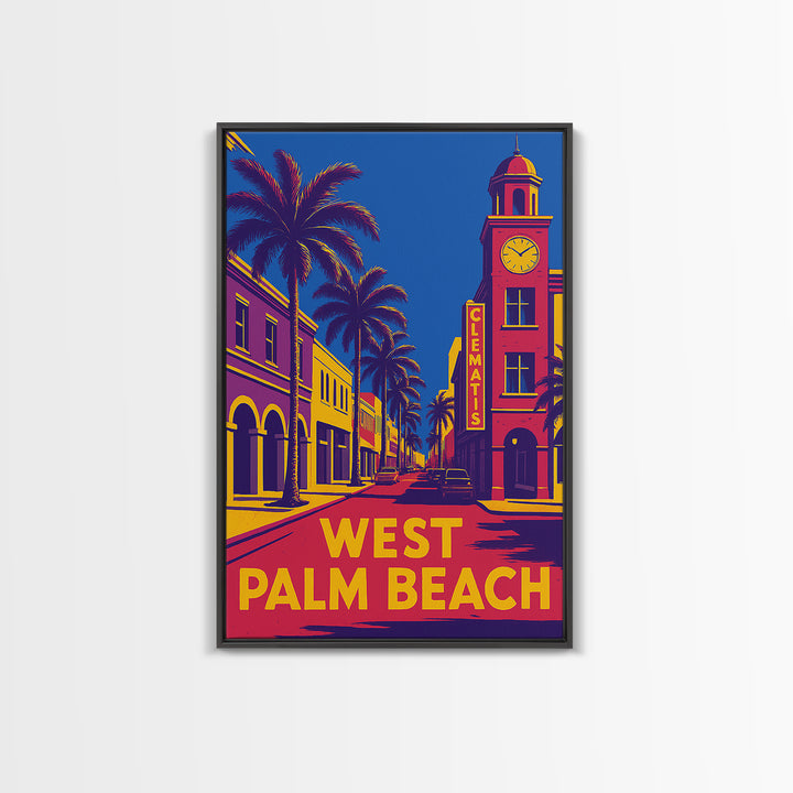 West Palm Beach Travel Poster, Framed Canvas Print, Colorful Graphic Wall Art, West Palm Beach Wall Art, Gift For Travelers, Travel Print