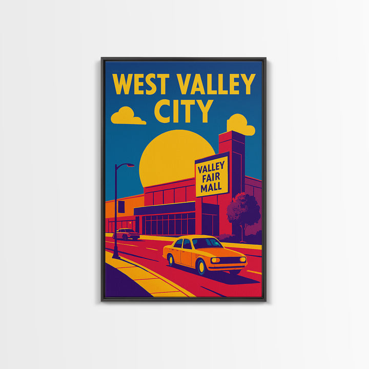 West Valley City Travel Poster, Framed Canvas Print, Vibrant Retro Travel Art, West Valley City Poster Print, Watercolor Cityscape