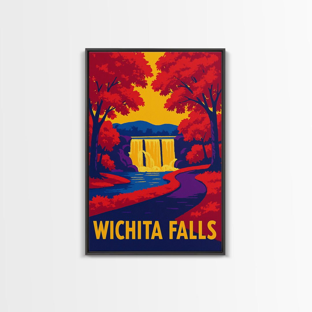 Wichita Falls Travel Poster, Framed Canvas Print, Vibrant Retro Travel Art, Wichita Falls Poster Print, Travel Wall Art, Retro Travel Print