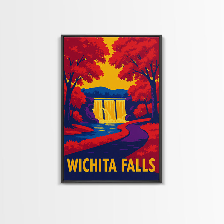 Wichita Falls Travel Poster, Framed Canvas Print, Vibrant Retro Travel Art, Wichita Falls Poster Print, Travel Wall Art, Retro Travel Print