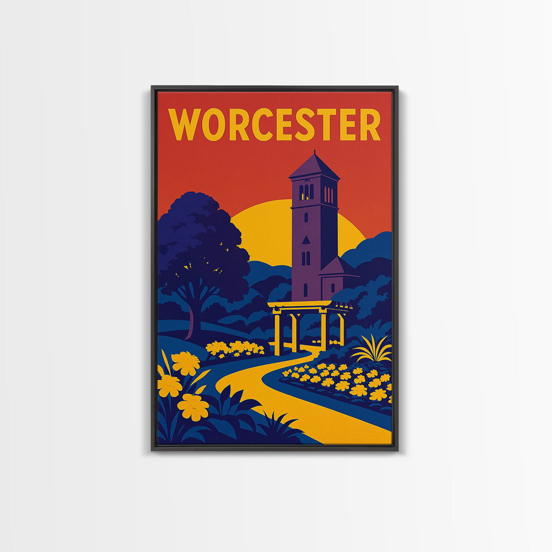 Worcester Travel Poster, Framed Canvas Print, High Contrast City Poster, Worcester Art Print, Wanderlust Decor, Travel Poster Set