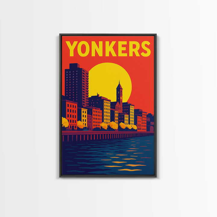 Yonkers Travel Poster, Canvas Print, Vibrant Retro Travel Art, Yonkers City Art, Watercolor Skyline Art, Office Decor, Retro Travel Print