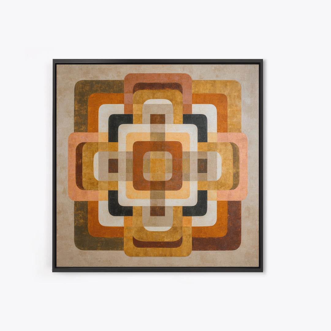 Warm Geometric Tile Pattern Framed Canvas Print, Patio Art, Lake House Decor, Patio Decor, Abstract Art, Outdoor, Boho Decor, PAT-1x1-24