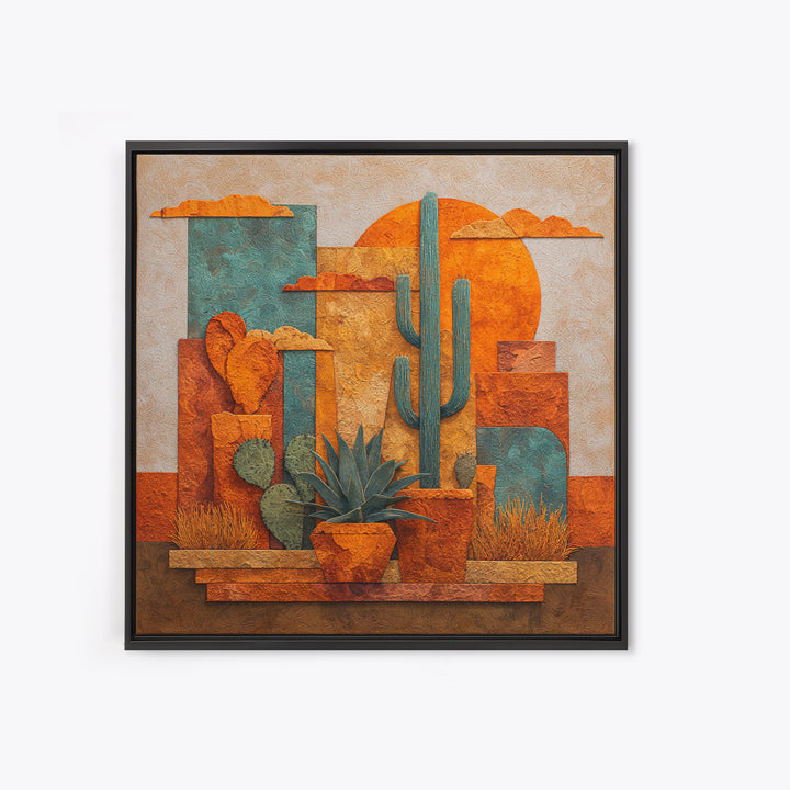 Cactus and Agave Framed Canvas Print, Patio Art, Garden Decor, Patio Decor, Oil Painting, Outdoor, Beach Art, Beach House Decor, PAT-1x1-28