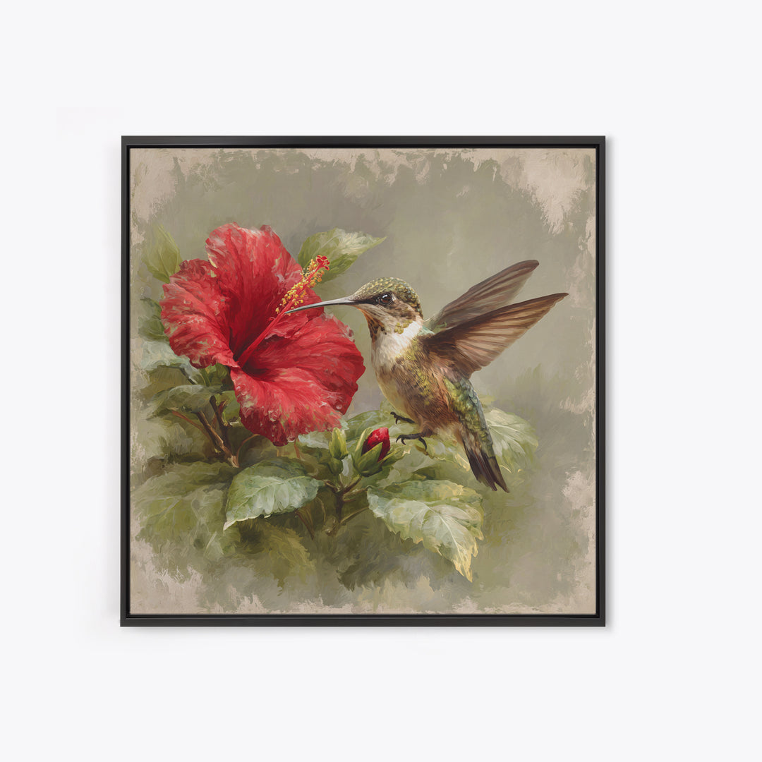 Hummingbird Visiting Bright Hibiscus Canvas Print, Patio Art, Western Decor, Patio Decor, Abstract Art, Outdoor, Floral Art, PAT-1x1-3