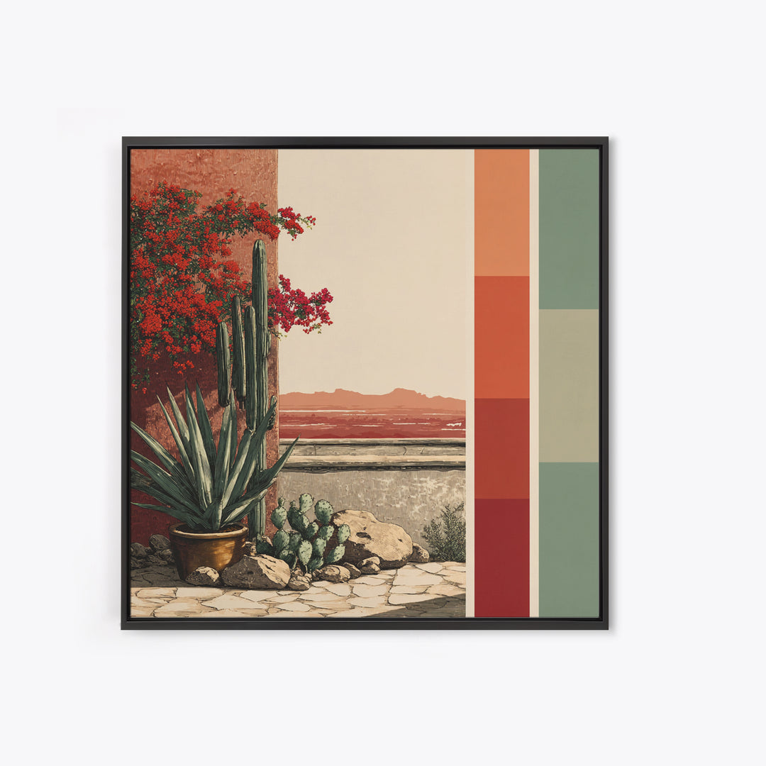 Desert Patio Agave and Bougainvillea Framed Canvas Print, Patio Art, Gallery Decor, Patio Decor, Oil Painting, Outdoor, PAT-1x1-41