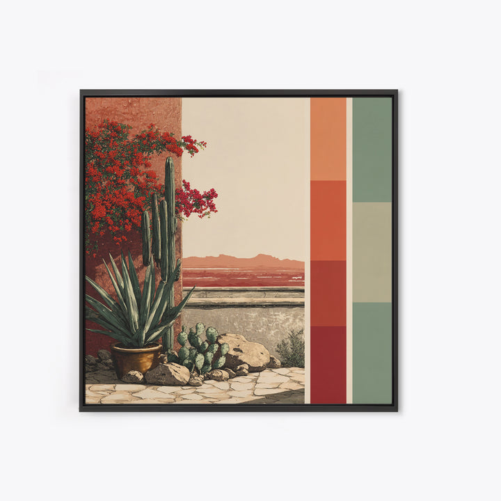 Desert Patio Agave and Bougainvillea Framed Canvas Print, Patio Art, Gallery Decor, Patio Decor, Oil Painting, Outdoor, PAT-1x1-41