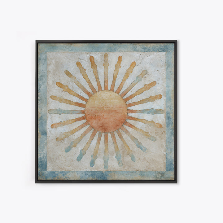 Sun Motif with Warm Terracotta Rays Framed Canvas Print, Patio Art, Floral Art, Patio Decor, Abstract Art, Outdoor, PAT-1x1-42