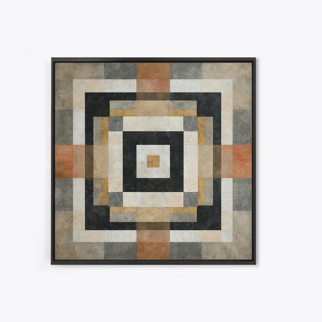 Warm Geometric Tile Pattern Framed Canvas Print, Patio Art, Wall Decor, Patio Decor, Fine Art, Outdoor, Coastal Decor, PAT-1x1-48