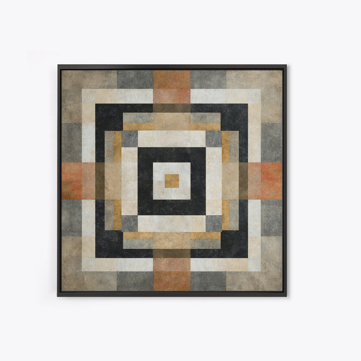 Warm Geometric Tile Pattern Framed Canvas Print, Patio Art, Wall Decor, Patio Decor, Fine Art, Outdoor, Coastal Decor, PAT-1x1-48