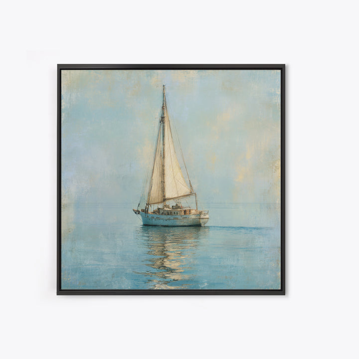 Sailboat on a Breezy Summer Horizon Framed Canvas Print, Patio Art, Patio, Patio Decor, Oil Painting, Outdoor, Minimalist Decor, PAT-1x1-63