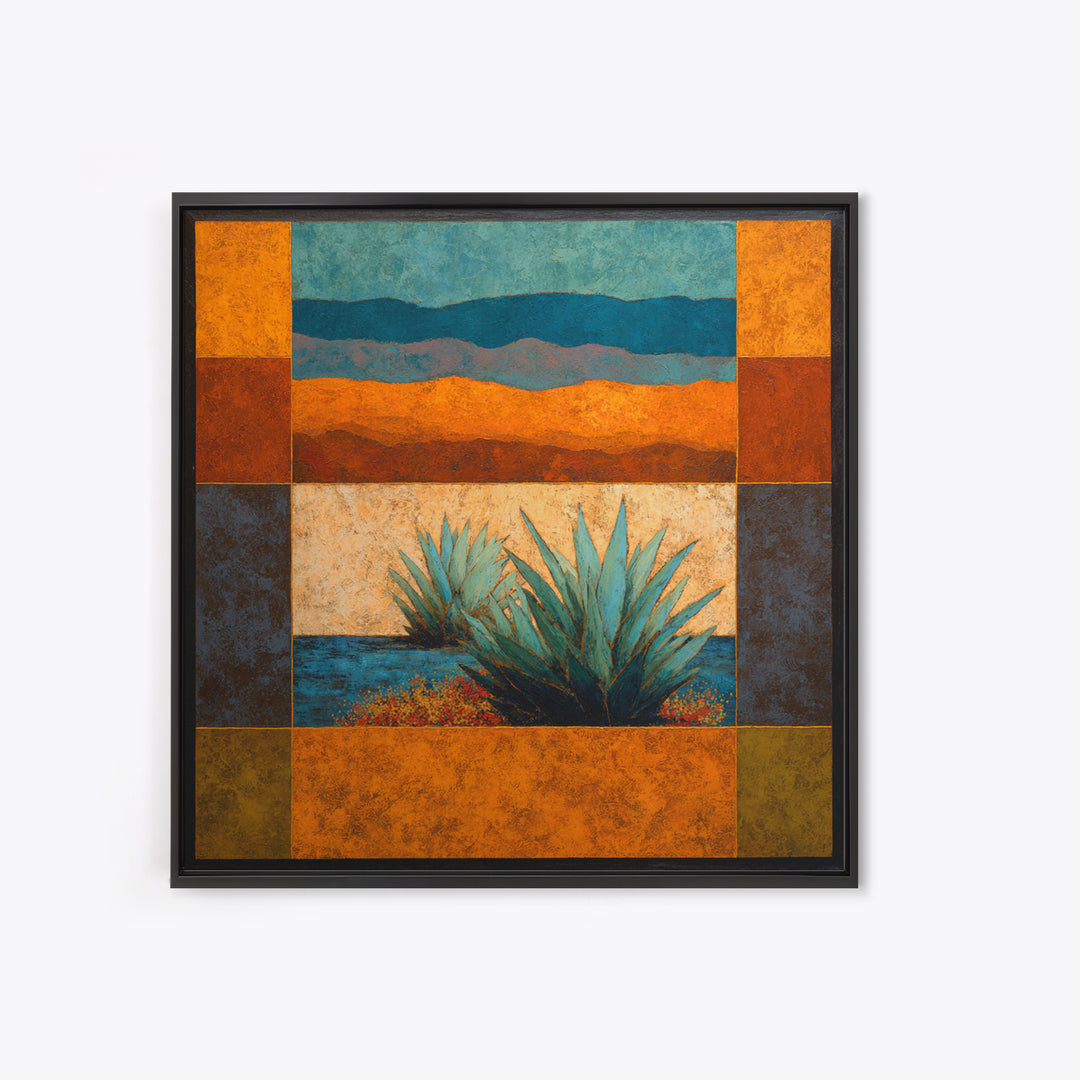 Desert Patio Agave and Bougainvillea Framed Canvas Print, Patio Art, Gallery Decor, Patio Decor, Oil Painting, Outdoor, PAT-1x1-65