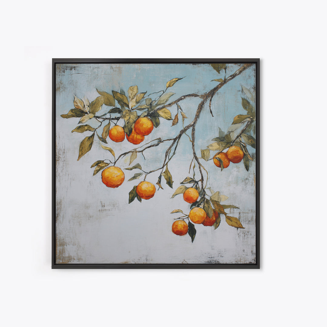 Orange Tree Branch Framed Canvas Print, Patio Art, Lake House Decor, Patio Decor, Oil Painting, Outdoor, Boho Decor, PAT-1x1-70
