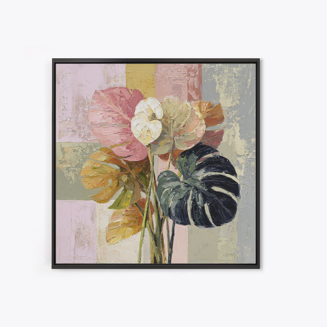 Bold Botanical Monstera Leaf Composition Framed Canvas Print, Patio Art, Gallery Decor, Patio Decor, Fine Art, Outdoor, PAT-1x1-78