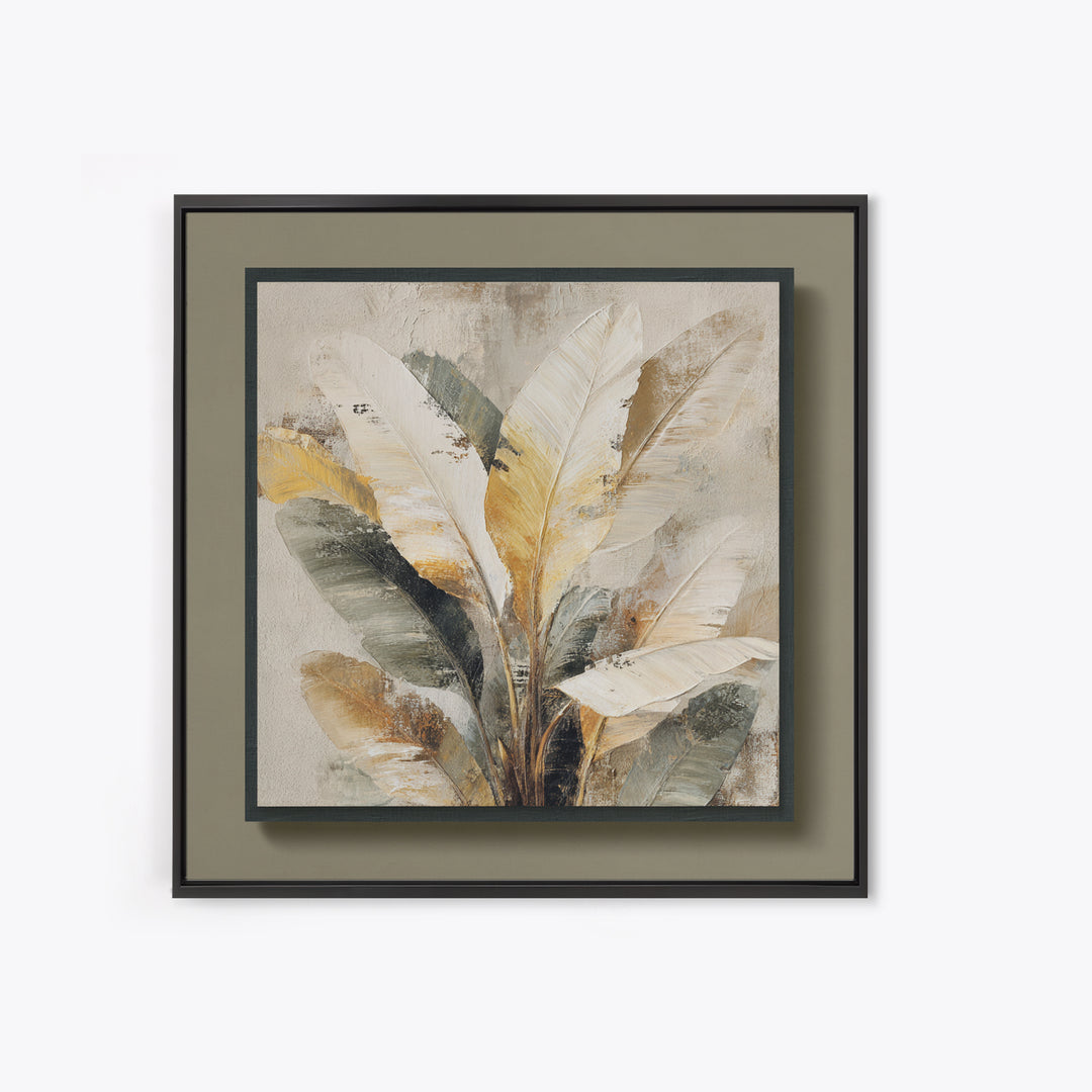 Banana Leaves with Rain Drop Details Framed Canvas Print, Patio Art, Textured Painting, Patio Decor, Fine Art, Outdoor, PAT-1x1-88