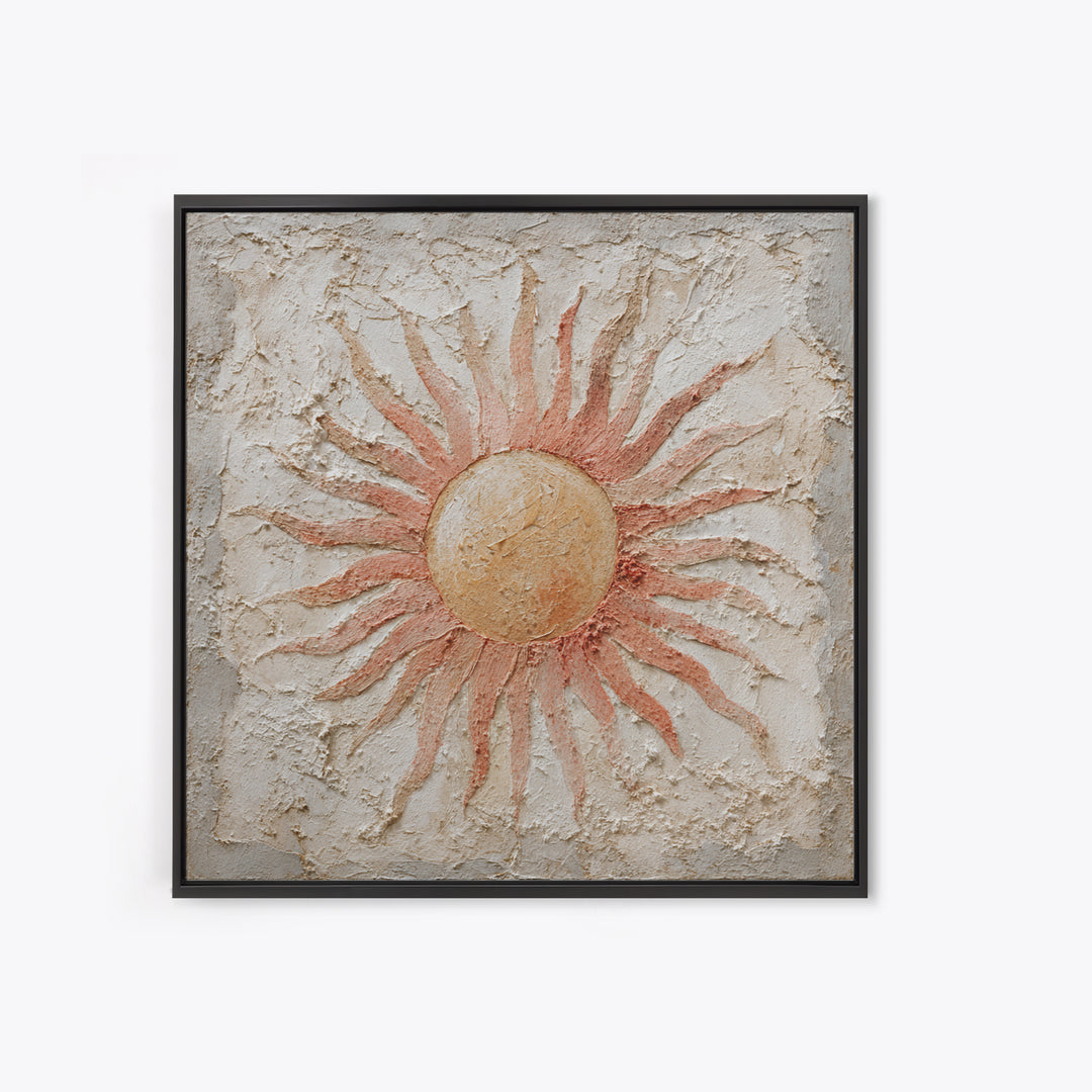 Sun Motif with Warm Terracotta Rays Canvas Print, Patio Art, Rustic Decor, Patio Decor, Fine Art, Outdoor, Textured Painting, PAT-1x1-90