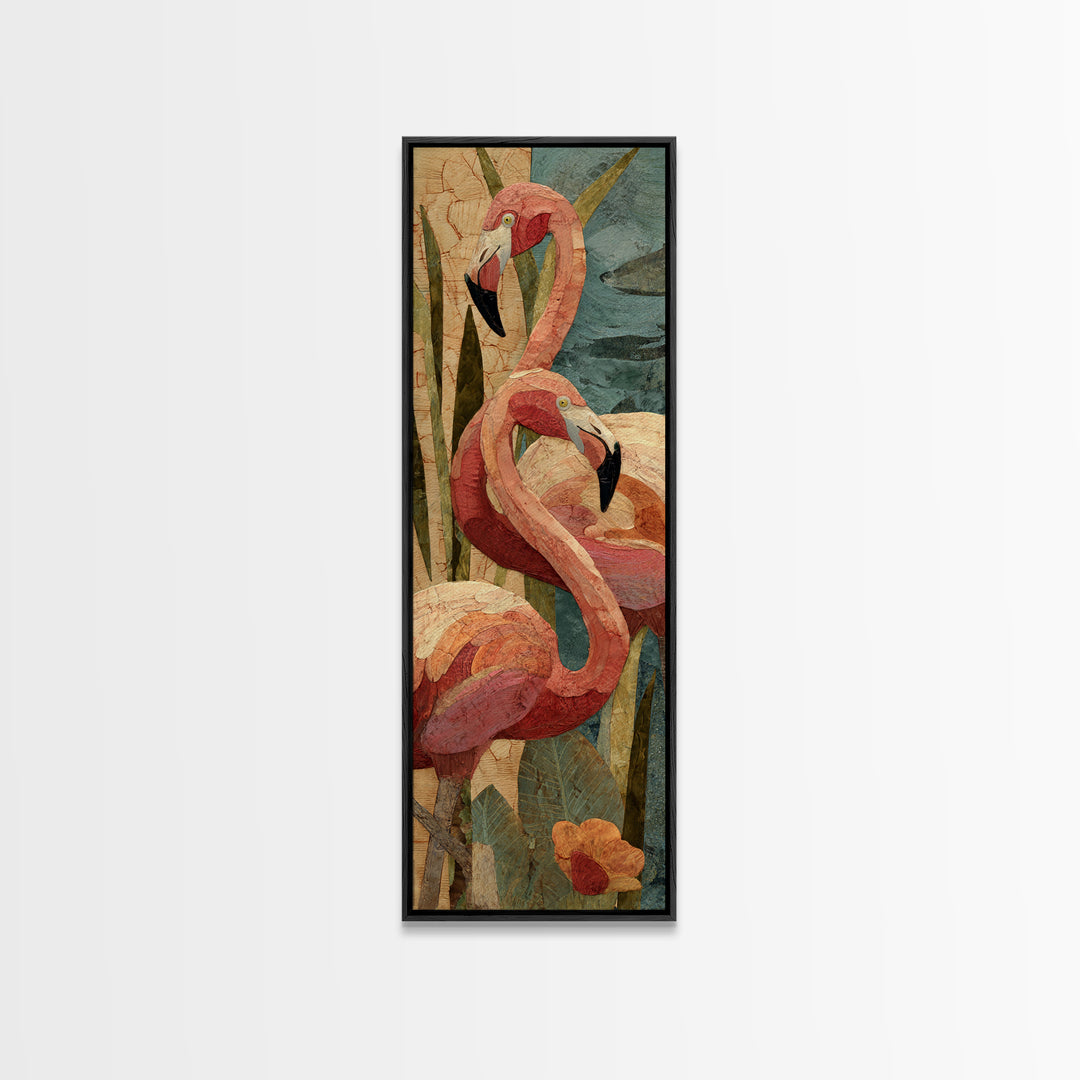 Flamingo Pair Beside Shallow Water Canvas Print, Patio Art, Floral Art, Patio Decor, Fine Art, Outdoor, Statement Artwork, PAT-1x3-22
