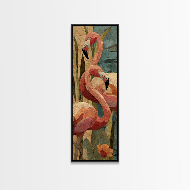 Flamingo Pair Beside Shallow Water Canvas Print, Patio Art, Floral Art, Patio Decor, Fine Art, Outdoor, Statement Artwork, PAT-1x3-22
