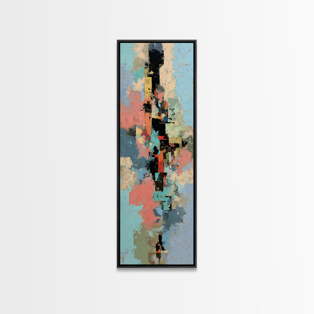 Bright Coral and Turquoise Abstract for Outdoors Framed Canvas Print, Patio Art, Art Print, Patio Decor, Fine Art, Outdoor, PAT-1x3-24