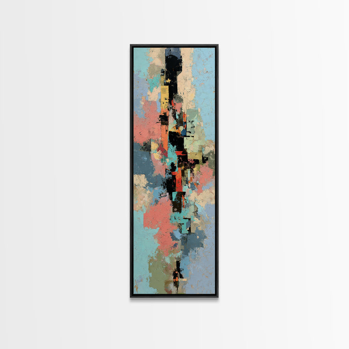 Bright Coral and Turquoise Abstract for Outdoors Framed Canvas Print, Patio Art, Art Print, Patio Decor, Fine Art, Outdoor, PAT-1x3-24